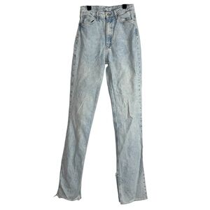 Zara Jeans High Rise Split Raw Hem Straight Leg